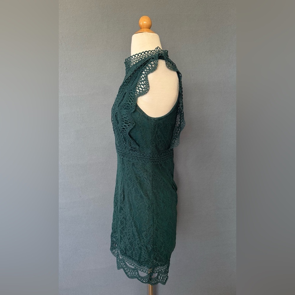 Lulus Dark green Lace Mock Neck Mini Dress Small - Picture 7 of 15